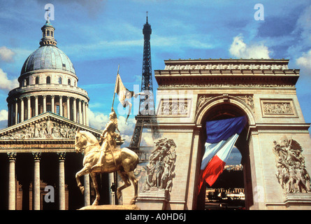 Composition d'icônes de France Tour Eiffel Arc de Triomphe Panthéon et Joan of Arc Banque D'Images