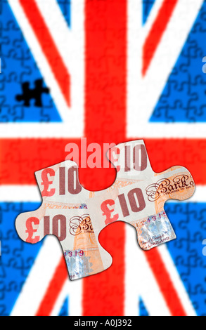 Note de dix livres jigsaw piece avec un Union Jack puzzle Banque D'Images