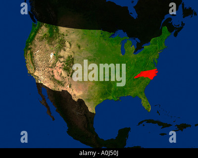 A mis en relief Image satellite de Caroline du Nord États-Unis d'Amérique Banque D'Images