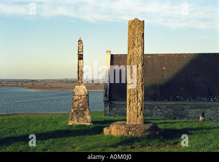 Pierre sculptée à Clonmacnoise, Offally, Irlande Banque D'Images