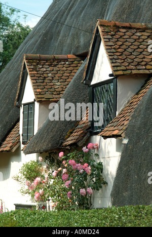 Much Hadham village close up détails de sol carrelé lucarnes ensemble dans un toit de chaume principalement Banque D'Images