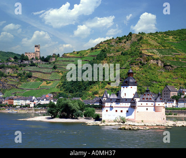 D Rheinland-pfalz : Château de Pfalz et Rhin à Kaub Banque D'Images