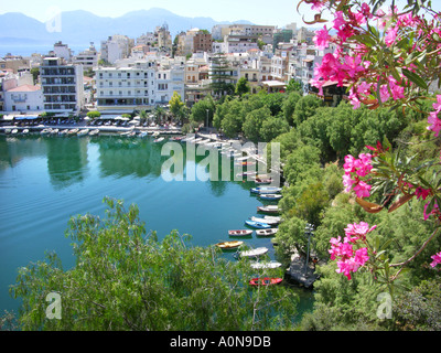 Port d'AGIOS NIKOLAOS, Crète, Grèce Porto KRETA Griechenland CRETIAN mole du port d'entrée avant de l'eau jetée pier waterfront Banque D'Images
