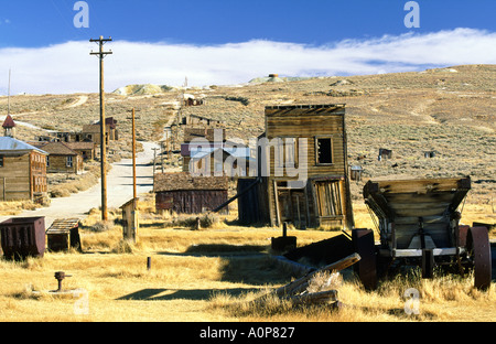 Rue principale de l'exploitation des mines d'or abandonnées abandonnées ville fantôme de Bodie en Californie du Nord, USA. Banque D'Images