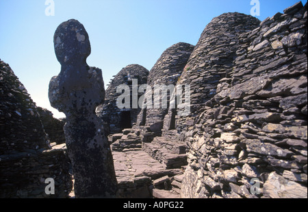 Ancien monastère de Skellig Michael Règlement à l'Irlande Banque D'Images