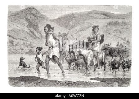 Afrique Algérie algériens kabyles au nord de l'Afrique de l'âne chèvre famille homme femme enfant mountain valley boeufs rural chien dérive de Nomad Banque D'Images