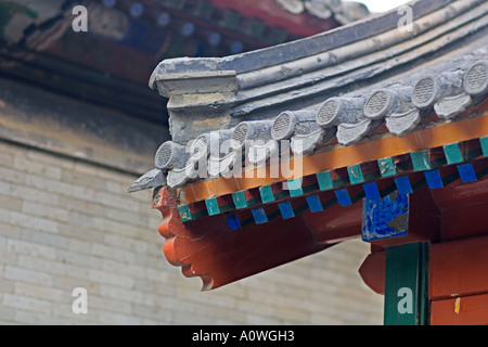 Chine Pékin l'été 9 Minzu Yuan Palance, Détail des sculptures et peintures sous les gouttières et sur le toit de tuiles Banque D'Images