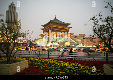 La CHINE XI'AN nuit photographie du Clocher Banque D'Images