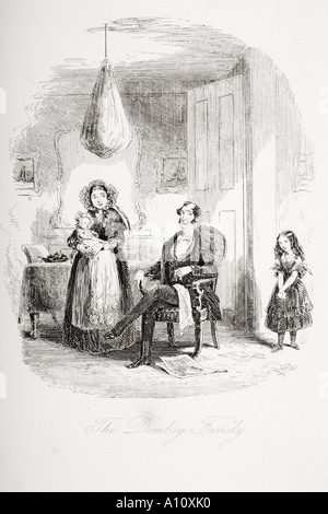 La famille Dombey. Illustration de la Charles Dickens roman Dombey et Fils par H K Browne connu comme Phiz Banque D'Images