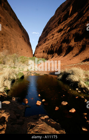 Les deux dômes de la Vallée des vents, Olgas / Kata Tjuta, Centre Rouge, Territoire du Nord, Australie Banque D'Images