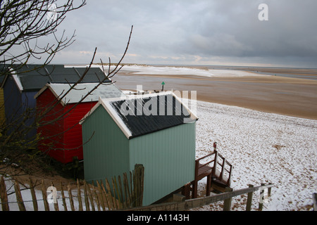 Neige sur plage, Wells-next-the-Sea Banque D'Images