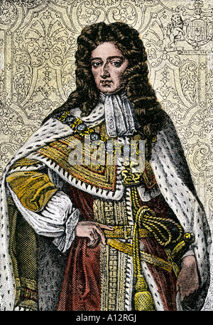 William III ou de Guillaume d'Orange, roi d'Angleterre. À la main, gravure sur bois Banque D'Images