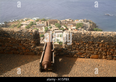 Îles du Cap Vert. Santiago. Cidade Velha, vu de Sao Filipe fort Banque D'Images