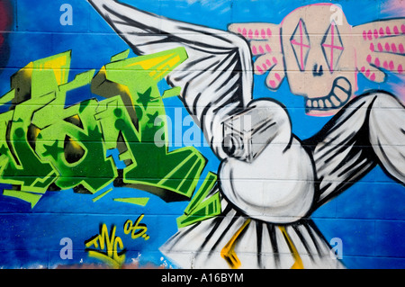 Tableau mural de l'école Graffitis d'oiseaux Dundee City Centre Tayside Ecosse royaume-uni Banque D'Images