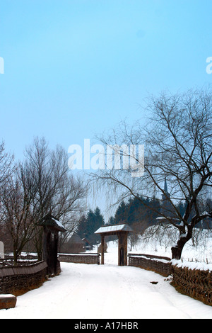 Un village de campagne traditionnelle, Sighet, Roumanie. Banque D'Images