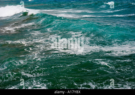 Le fracas des vagues écumant les mers agitées Banque D'Images