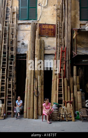 Vente de bambou Bain Street Hanoi Vietnam Banque D'Images