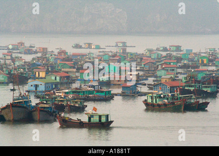 2007 péniche ville flottante dans la Communauté hors du port de la ville de Cat Ba Baie de Halong Vietnam Banque D'Images