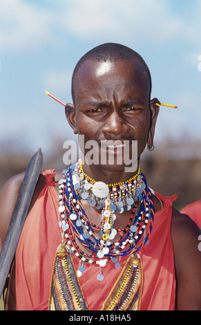 Massai, portrait d'un homme, Kenya, Masai Mara, NP. Banque D'Images