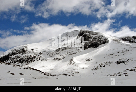 Les pentes couvertes de neige et glace d'Fannaraken pendant les mois de juin, de Sognefjellet, Norvège Banque D'Images