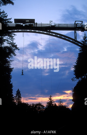 Canada Colombie-Britannique Bungee Jumper saute à partir de pont près de Nanaimo au coucher du soleil Banque D'Images