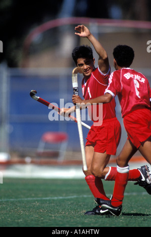 USA Californie célébrer les joueurs pendant le match de hockey au Festival des sports olympiques à Los Angeles Banque D'Images