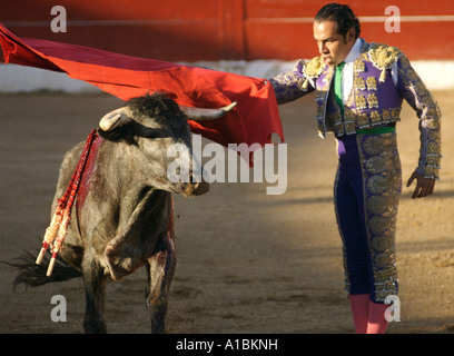 Un matador effectue sa mort défiant la danse à une corrida à Puerto Vallarta Mexique Banque D'Images