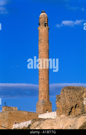 Minaret de la mosquée El Rizk encore debout à partir de la période Artuklu Hasankeyf Turquie Banque D'Images