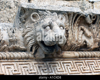 Tête de Lion sculpté roman Ruins Liban Baalbeck Banque D'Images