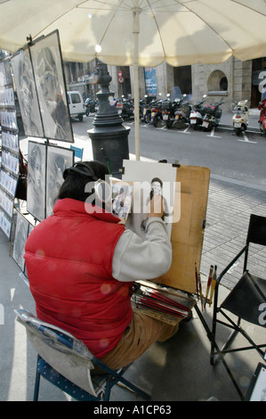 La peinture de l'artiste dans Ramblas Barcelona Banque D'Images