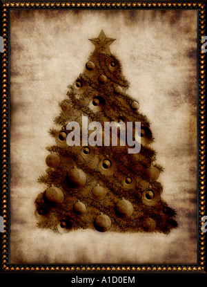Carte de Noël vintage stylisée avec arbre de Noël illustration Banque D'Images