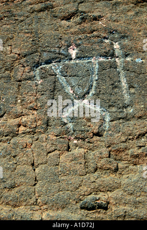 Un pétroglyphe parmi les pétroglyphes Puako sur la grande île d'Hawaï. Banque D'Images