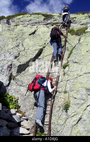 Les randonneurs de la descente d'une échelle dans les Alpes Françaises Banque D'Images