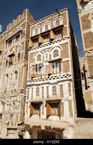 Chambre décorée dans la vieille ville de Sanaa, Sanaa, Yémen Banque D'Images