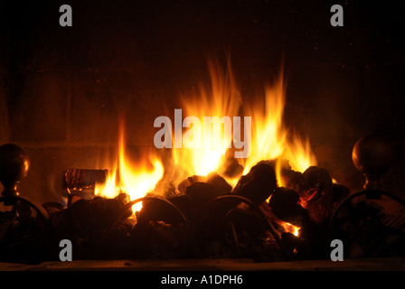 Ouvrez, Feu, flamme, flamme, brûler, brûler, charbon, bois, journaux, journaux, carbone, dioxyde de carbone, l'empreinte écologique, combustibles, carburant, chaleur, lumière, fumée, c Banque D'Images