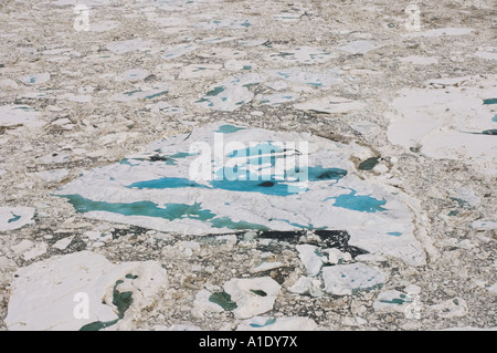 Antenne de bassins d'eau douce de glace multicouches pendant la débâcle printanière dans la mer des Tchouktches Banque D'Images