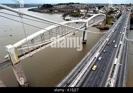 Royal Albert Bridge construit en 1859 sur le Tamar à Saltash reliant Devon et Cornwall Banque D'Images