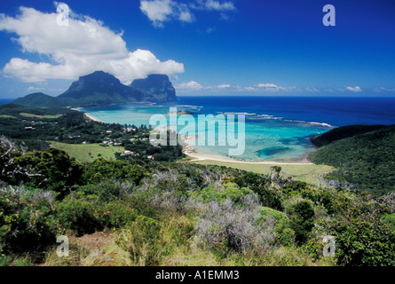 L'île Lord Howe NSW Australie Coup de Kim s'affût de l'établissement Beach lagoon mountains Banque D'Images