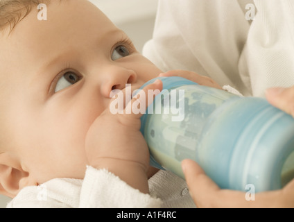 Baby drinking from bottle, close-up Banque D'Images