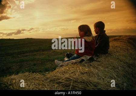 Un coucher de soleil sur la Prairie Banque D'Images