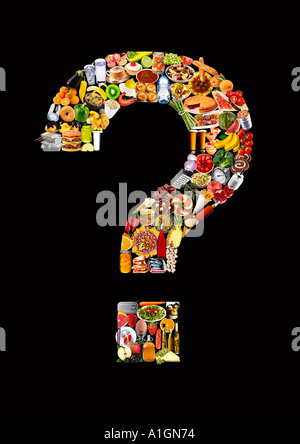FOODFONT POINT D'INTERROGATION SUR NOIR Banque D'Images