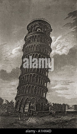 La Tour Penchée de Pise en Toscane. Au début du xixe siècle. Banque D'Images