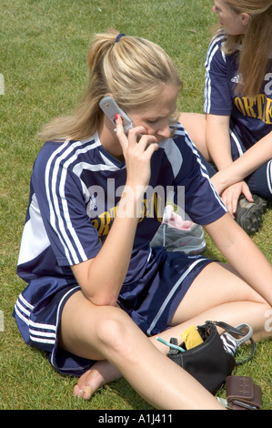 L'équipe de soccer féminin se détend avant un match Banque D'Images
