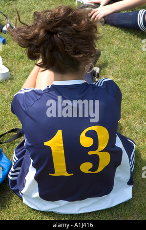 L'équipe de soccer féminin se détend avant un match Banque D'Images