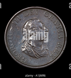 Le roi George III 3 Reg fid def demi-penny décimal avant old pence P 1799 Tête lumineuse de cuivre très longs cheveux curl sash Banque D'Images