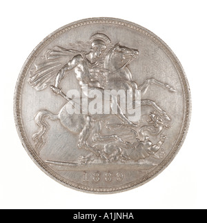 Avant la reine Victoria 5 décimal 60 shilling cinq vieux soixante pence George de la Couronne lance dragon lumineux argent cheval 1889 Banque D'Images