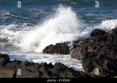 Vagues se brisant sur les rochers de Noth sur la côte de l'Oregon à Yachats Banque D'Images