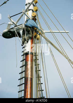 Les travailleurs hommes et femmes n'maintence et réparations sur le grand voilier amarré au Highlander St Clair River Port Huron au Michigan Banque D'Images