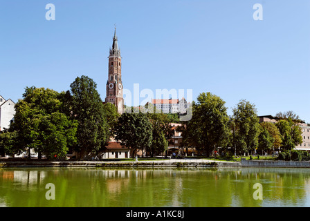 La Basse Bavière Landshut Allemagne église paroissiale St Martin sur la rivière Isar Banque D'Images