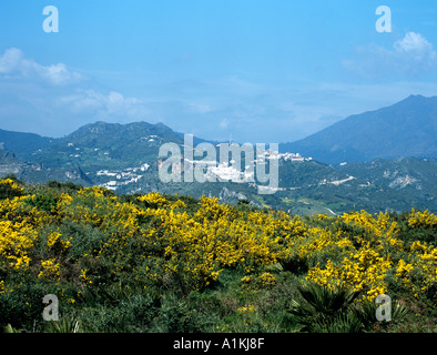 CASARES COSTA DEL SOL ESPAGNE EUROPE Avril Voir l'ensemble de cette ville andalouse typique perché sur un éperon rocheux Banque D'Images